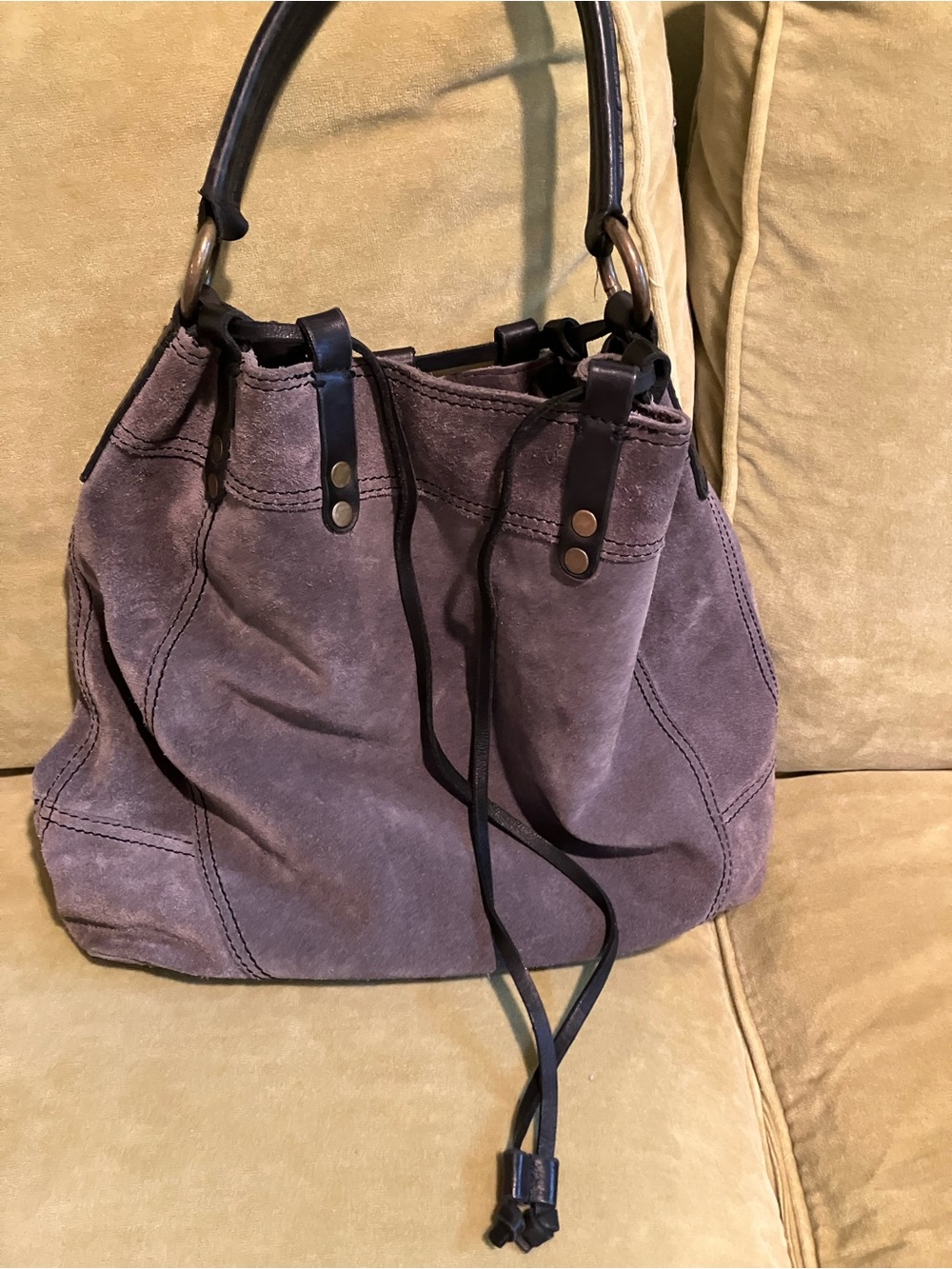 Suede Drawstring Hobo Bag - Purple